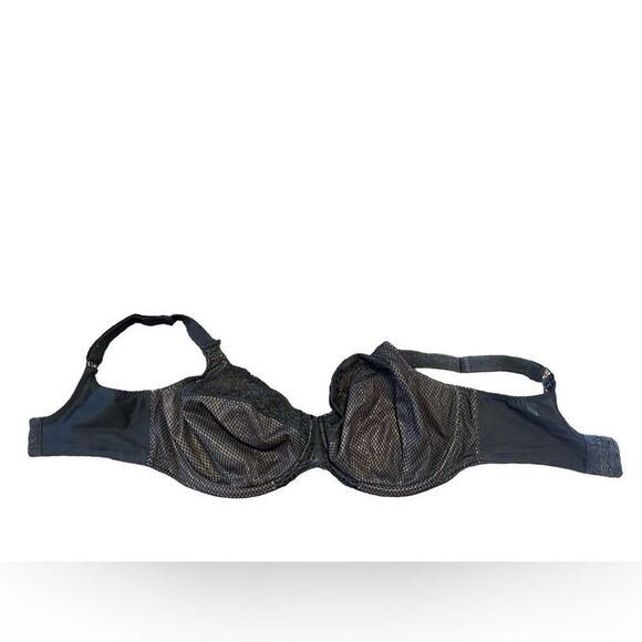 Elomi- Charley- Black Lace Full Figure Underwire Unlined Plunge Bra, Size 36J - Picture 3 of 11